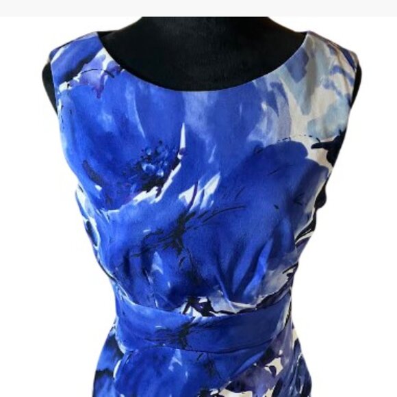 Connected Apparel Blue Floral Print Sleeveless Sheath Casual Dress  Size 6  EUC - Picture 7 of 10